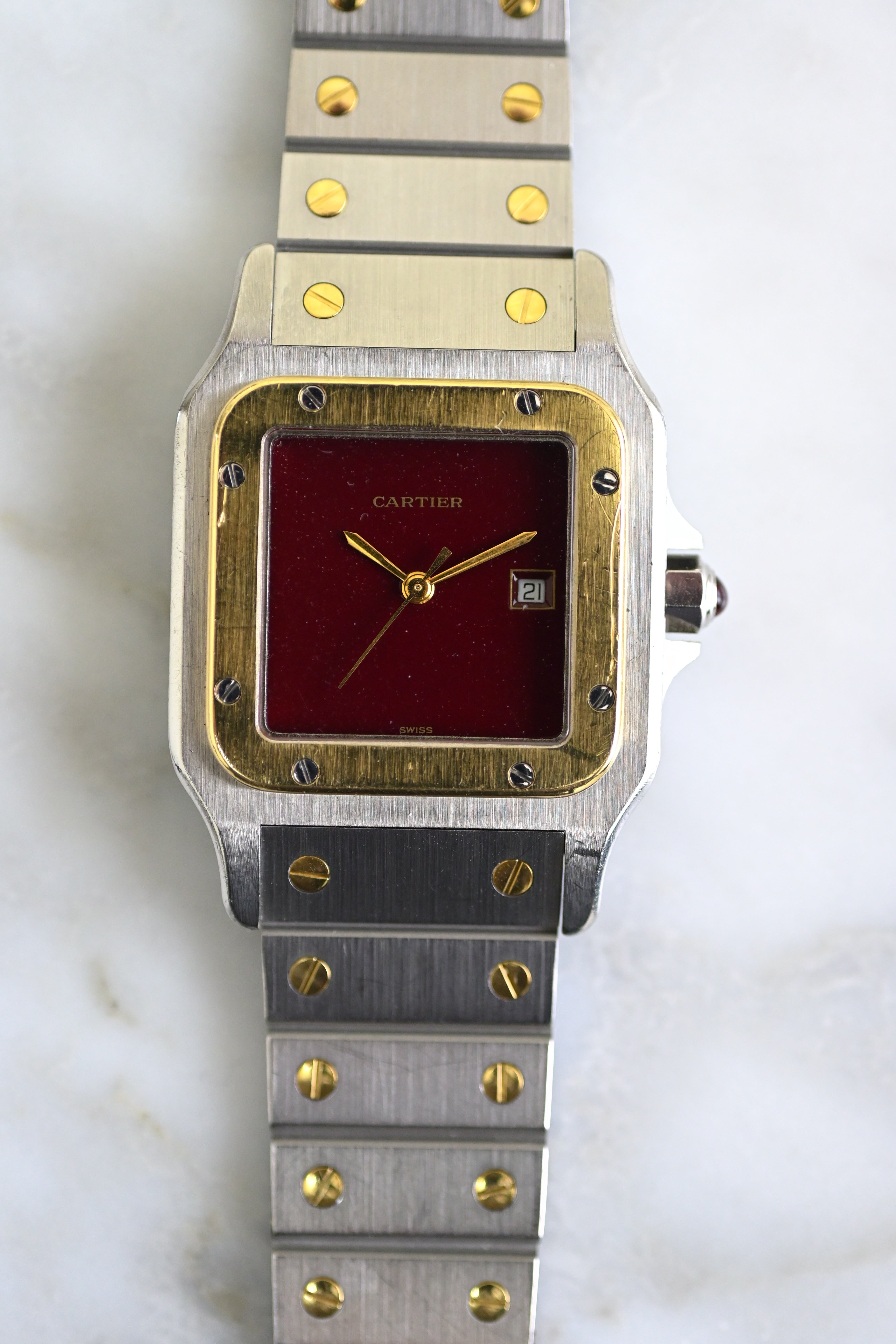 CARTIER カルティエ サントスカレ LMサイズ バーガンディ YGコンビ Ref