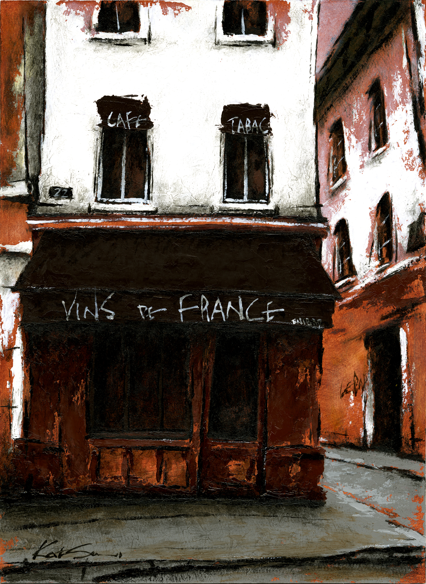 風景画 パリ 街並み「街角のカフェ」 by Katsu/中野克彦 - 絵画販売