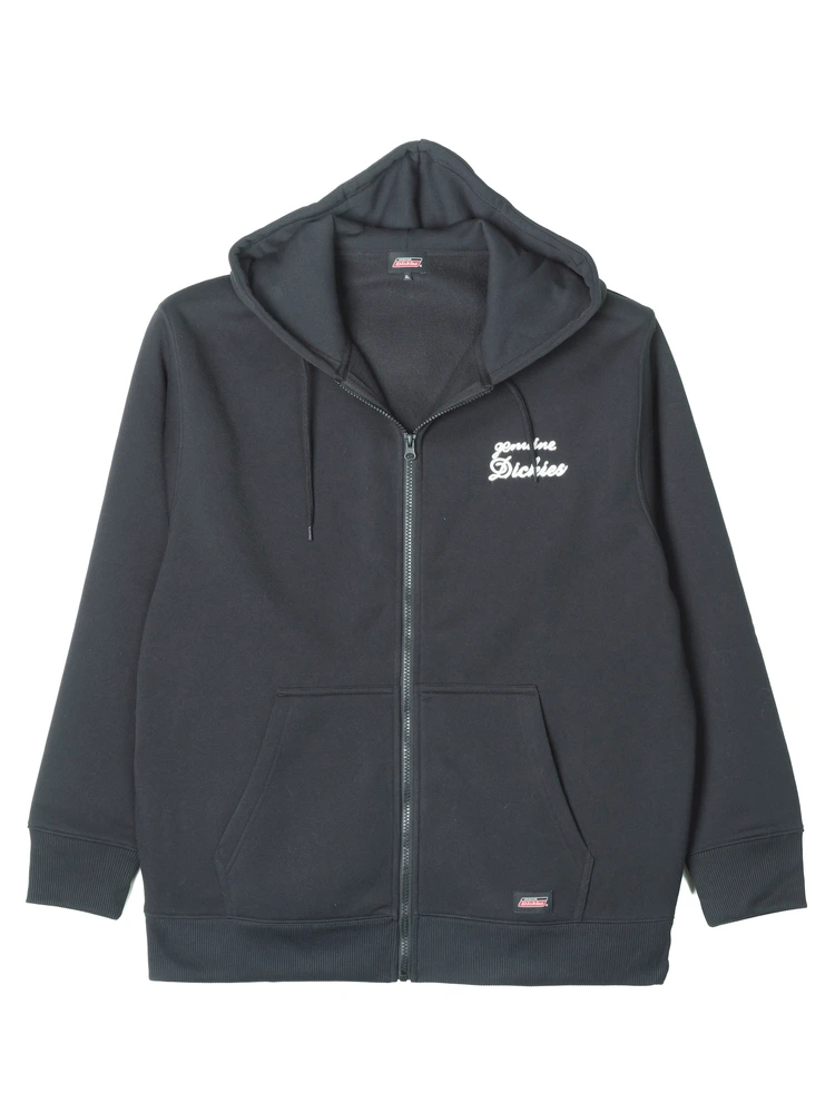 ブラック 【GENUINE DICKIES】裏起毛ワンポイント刺繍フルジップ