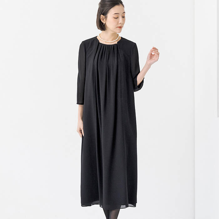 リボン付き前開きロングワンピース 9号・ブラック｜東京ソワール