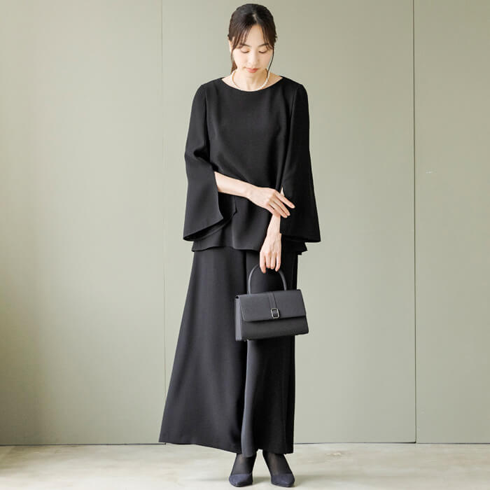 洗える｜ブラウスとワイドパンツのセットアップ M・ブラック｜東京