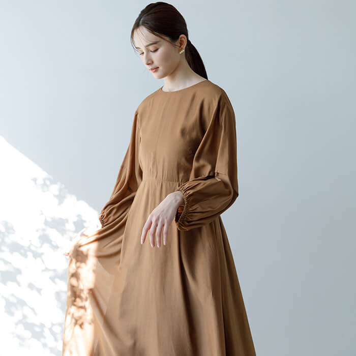 WEB限定｜ボリュームオーガンジードレス 9号・ブラウン｜東京ソワール