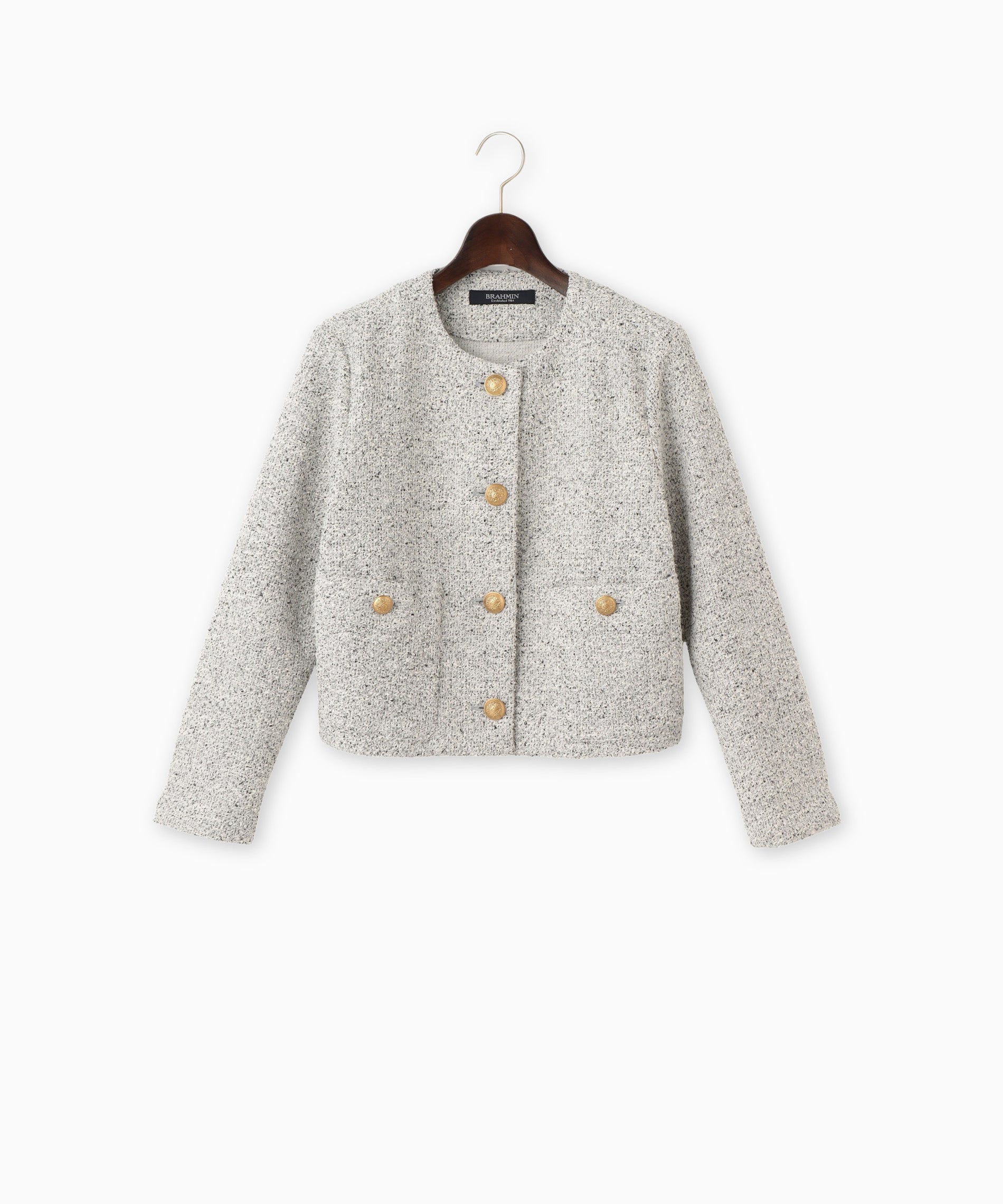 ツィード風ノーカラージャケット – FACE SANS FARD