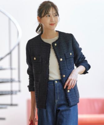 ANY SIS(エニィスィス)のツイードノーカラーミドル ジャケット通販